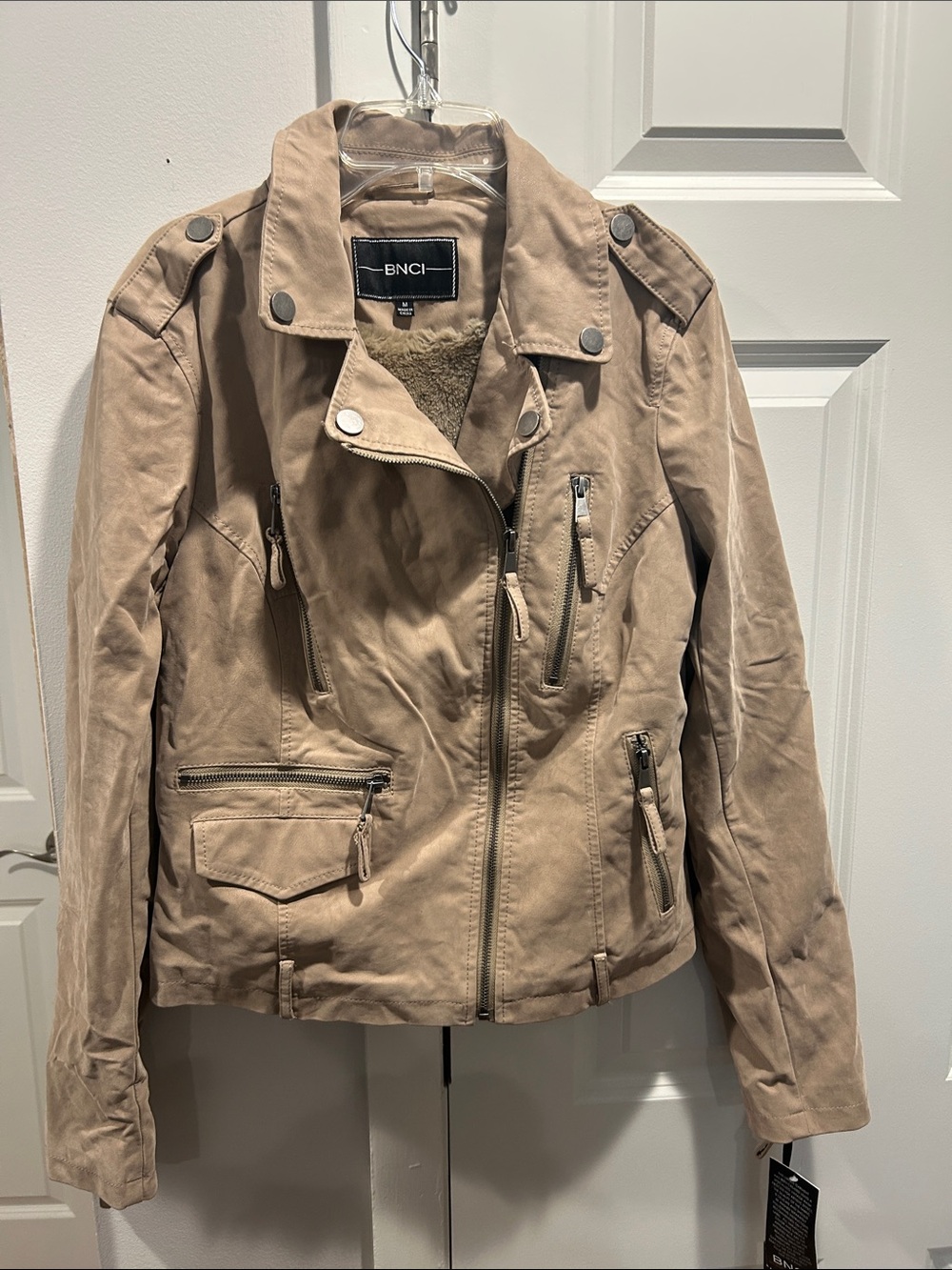 Women's Tan Faux-Suede Moto Jacket